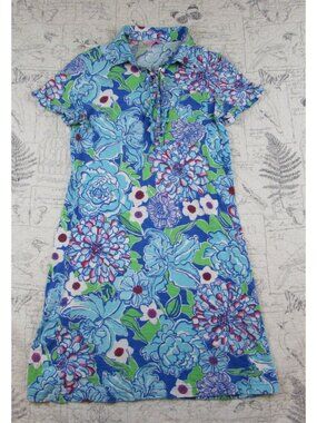 RARE Lilly Pulitzer Worth Blue May Flowers Carolyn Short Slv shirt Dress Size s